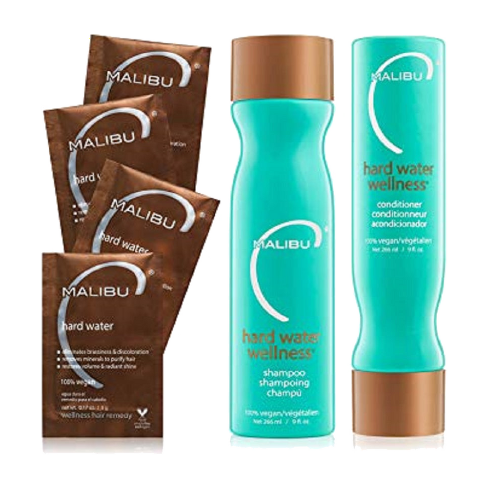 Malibu Hard Water Wellness Treatment Kit, 9 oz Shampoo, 9 oz Conditioner and 0.17 Hard Water Treatment, Package May Vary